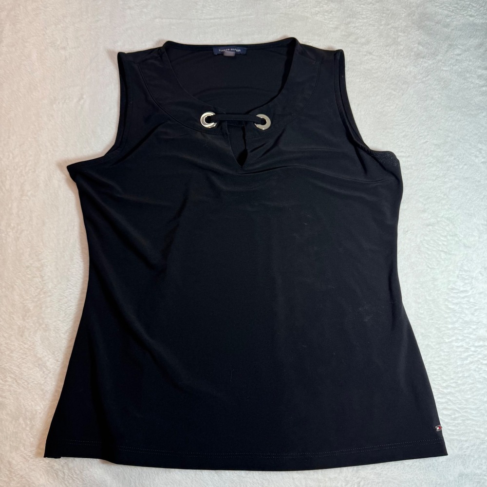 Tommy Hilfiger Womens Black Sleeveless Keyhole Grommet Top Size M
